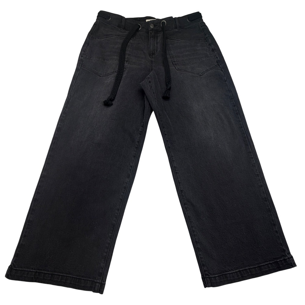 FESTI Jeans Women 21 Black Wide Leg Braided Drawstring Denim Utility Pockets
